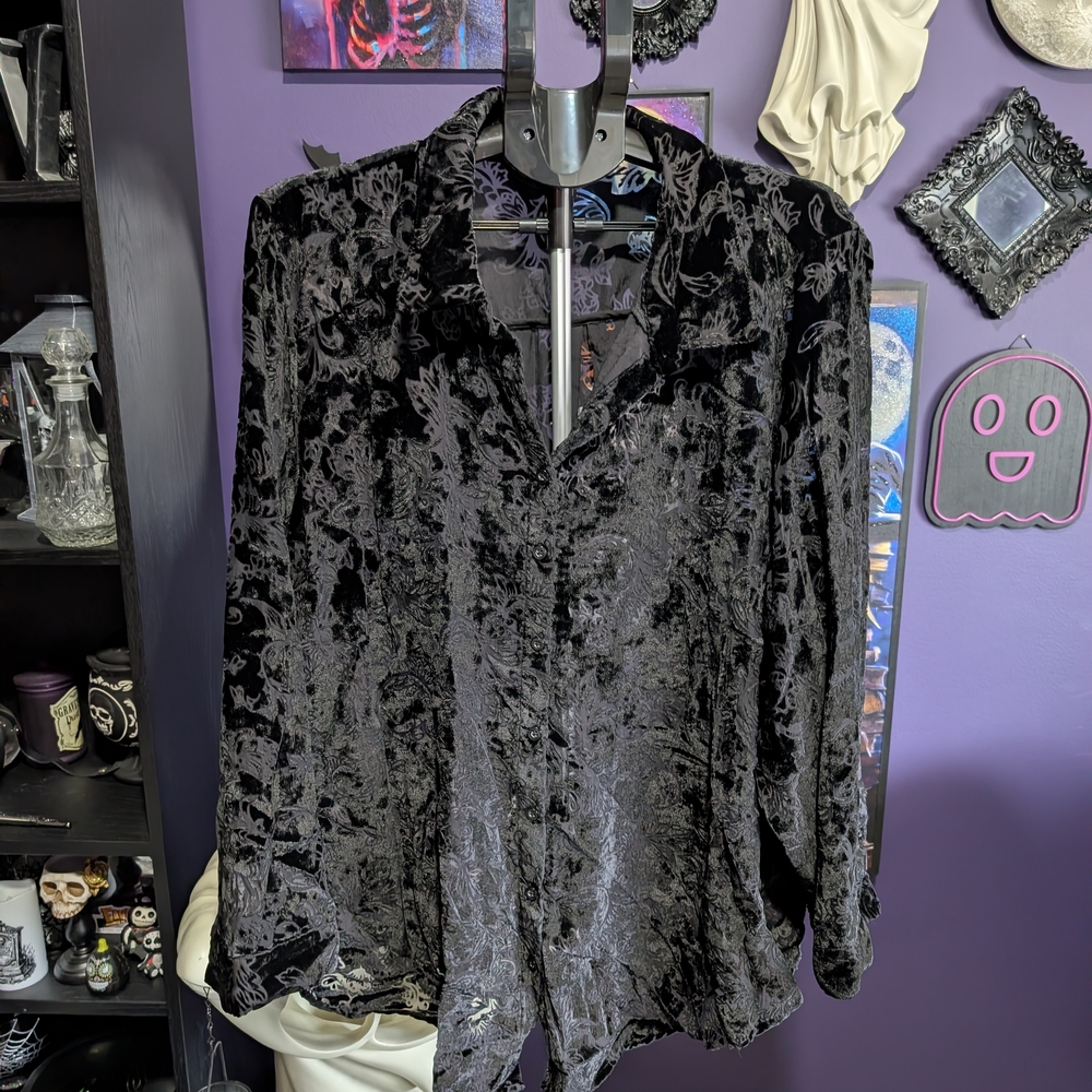Torrid Black Velvet Button Down Shirt